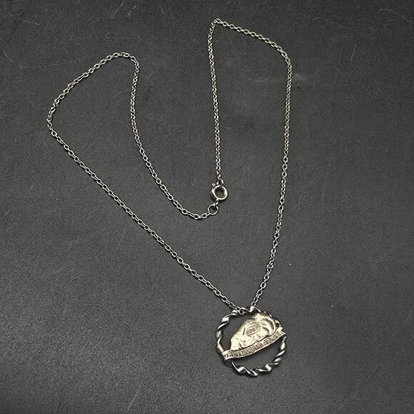 Plymouth Rock Pendant Necklace Silver Tone Vintage Massachusetts Souvenir - Picture 8 of 9